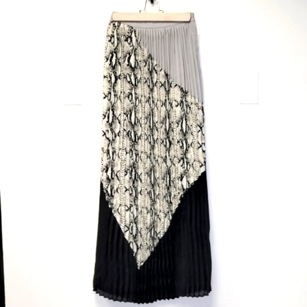 BAR III Vintage Multicolor Snake Print Knife Pleated Broomstick Maxi Skirt XS